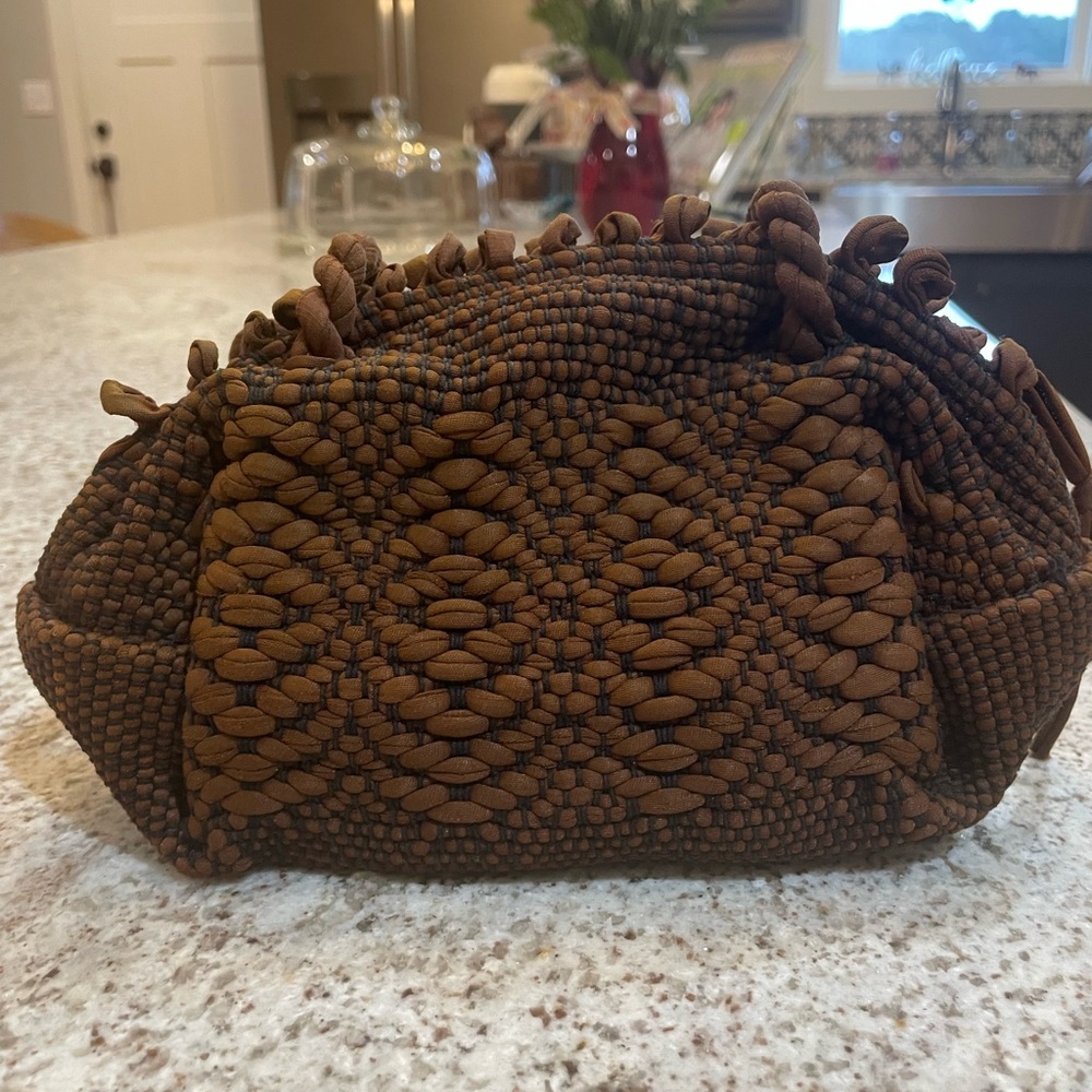 Handwoven Brown Boho Top-Handle Bag – Braided Strap Knit Purse with Zip Closure - Picture 5 of 11